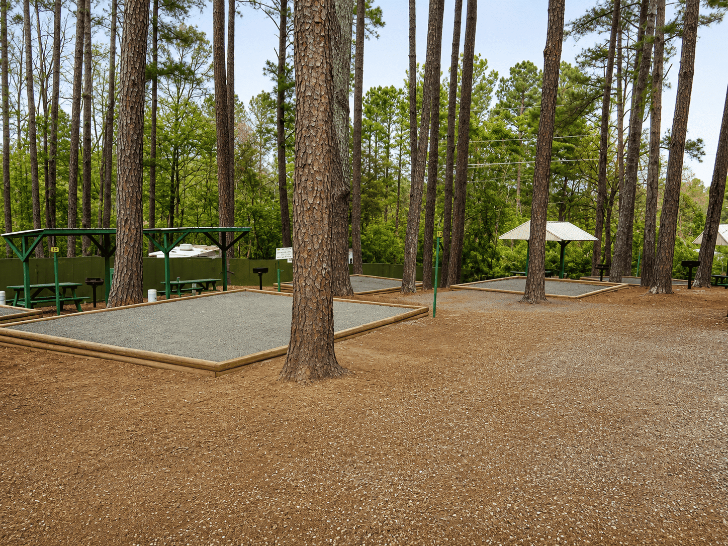 Tent set up at a wooded campsite